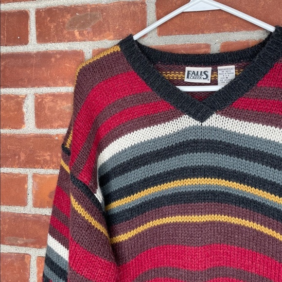 Vintage 90s chunky knit oversized patterned print V-neck sweater - Picture 3 of 6